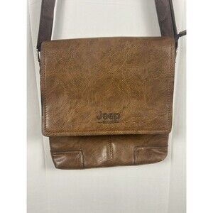 Jeep Buluo Flap Snap Crossbody Bag Brown Embossed Logo Adjustable Nylon Strap
